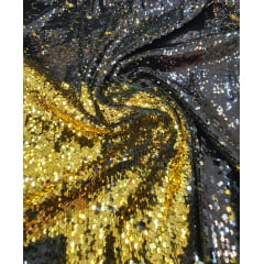 Paetê Bordado Reversível Preto com Dourado - Comprimento 0,75 cm x Largura 1,35 m