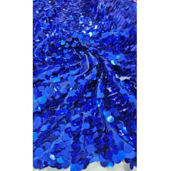 Paetê Bordado Moneta Azul Royal - Comprimento 0,60 cm x Largura 1,50 m 