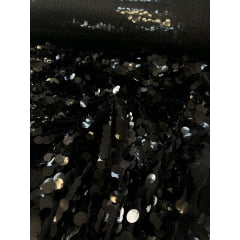 Paetê Bordado Moneta Preto - Comprimento 1 m x Largura 1,50 m