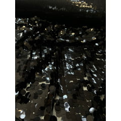 Paetê Bordado Moneta Preto - Comprimento 1 m x Largura 1,50 m