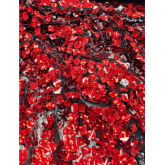 Paetê Bordado Metalic Vermelho e Prata COM DEFEITO NA BORDA - Comprimento 0,80 cm x Largura 1,40 m 