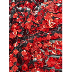 Paetê Bordado Metalic Vermelho e Prata COM DEFEITO NA BORDA - Comprimento 0,80 cm x Largura 1,40 m 