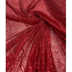 Tule com Glitter Vermelho Pesado COM DEFEITO - Comprimento 0,65 cm x Largura 1,40 m 