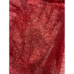 Tule com Glitter Vermelho Pesado COM DEFEITO - Comprimento 0,65 cm x Largura 1,40 m 
