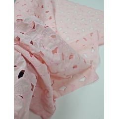 Layse Richelieu Rosa Bebê  Flores I18  - Comprimento 1,50 m x Largura 1,30 m 