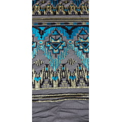 Tule com Paetê Bordado Étnico Azul Turquesa e Dourado - Comprimento 0,95 cm x Largura 1,35 m