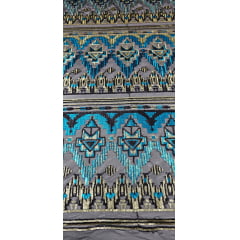 Tule com Paetê Bordado Étnico Azul Turquesa e Dourado - Comprimento 0,95 cm x Largura 1,35 m