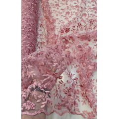 Tule Bordado Festa Rosê - Comprimento 0,70 cm x Largura 1,30 m 