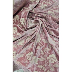 Veludo Cristal Bordado Floral Rosê - Comprimento 1,55 x Largura 1,45 m 