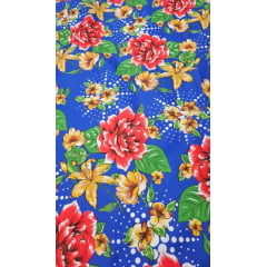 Chitão Estampado Fundo Azul Royal 51C - Comprimento 1,50 m x Largura 1,40 m 
