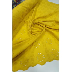 Layse Bordada Amarelo Mostarda Modelo CO1137 - Comprimento 3 m x Largura 1,40 m 