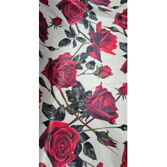 Cetim Estampado Digital Fundo Branco Rosas Vermelhas  COM FALHA- Comprimento 1,30 x Largura 1,47 m 