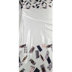 Cetim Estampado Digital Baralhos Barrado Fundo Branco COM FALHA E CORTE TORTO - Comprimento 0,95 cm x Largura 1,47 m