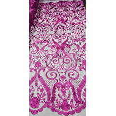 Tule Bordado Arabescos com Bico LS2321 FÚCSIA - Comprimento 1 m x Largura 1,30 m  