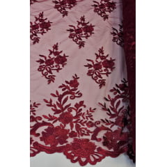 Tule Bordado com Bico Marsala 13 - Comprimento 1 m x Largura 1,35 m 