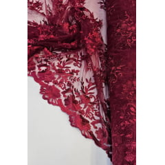 Tule Bordado com Bico Marsala 13 - Comprimento 1 m x Largura 1,35 m 