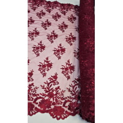 Tule Bordado com Bico Marsala 13 - Comprimento 1 m x Largura 1,35 m 