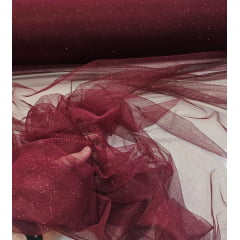 Tule com Glitter Fantasy Marsala Escuro - Comprimento 3,40 m x Largura 1,45 m 