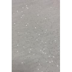 Tule Bordado Caminho Sem Fim Branco com Paetê Transparente - Comprimento 0,90 cm x Largura 1,60 m 