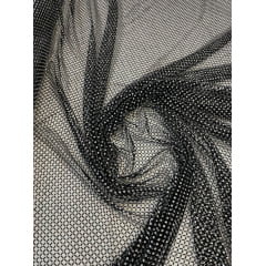Tela Arrastão Preto com Pedrarias Prata - Comprimento 0,90 cm x Largura 1,30 m 