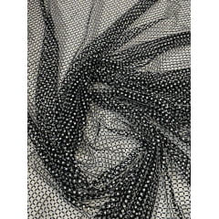 Tela Arrastão Preto com Pedrarias Prata - Comprimento 0,90 cm x Largura 1,30 m 