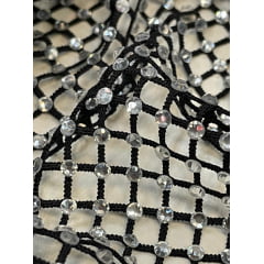 Tela Arrastão Preto com Pedrarias Prata - Comprimento 0,90 cm x Largura 1,30 m 
