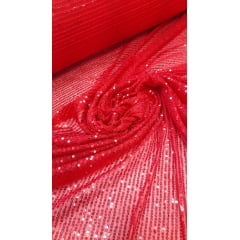 Paetê Bordado Glamour Light com Elastano Vermelho Ferrari - Comprimento 0,90 cm x Largura 1,40 m 