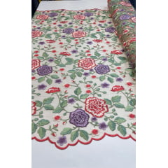 Tule Bordado Primavera Luxo Lavanda e Coral - Comprimento 2 m x Largura 1,40 m 