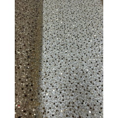 Tule Bordado com Paetês e Pedrarias Dourado - Comprimento 0,70  cm x Largura 1,30 m  