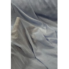 Mousseline Toque de Seda Com Strass Azul Serenity - Comprimento 3,70 m x Largura 1,50 m 