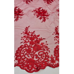 Tule Bordado com Bico Vermelho Ferrari Modelo FA18 - Comprimento 1,50 x Largura 1,30 m 