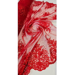 Tule Bordado com Bico Vermelho Ferrari Modelo FA18 - Comprimento 1,50 x Largura 1,30 m 