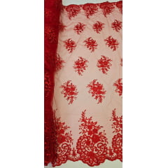 Tule Bordado com Bico Vermelho Ferrari Modelo FA18 - Comprimento 1,50 x Largura 1,30 m 