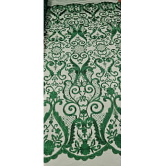 Tule Bordado Arabescos com Bico LS2321 VERDE FLORESTA - Comprimento 3,20 m x  Largura 1,30 m 