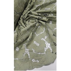 Layse Richelieu Verde Oliva Flores I19 - Comprimento 1 m x Largura 1,30 m 