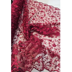Tule Bordado Festa Marsala - Comprimento 3 m x Largura 1,30 m 