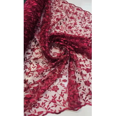 Tule Bordado Festa Marsala - Comprimento 3 m x Largura 1,30 m 