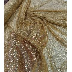 Tule com Glitter Dourado Pesado  - Comprimento 0,75 cm x Largura 1,40 m 