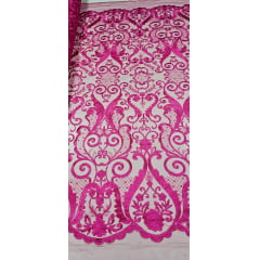 Tule Bordado Arabescos com Bico LS2321 PINK - Comprimento 2 m x Largura 1,30 m