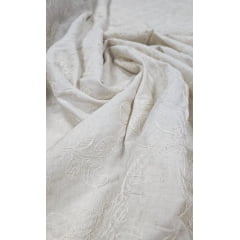 Cambraia de Linho com Viscose Natural Bordado Cordonê - Comprimento 0,75 cm x Largura 1,45 m 