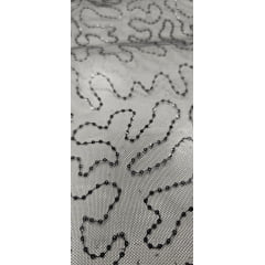 Tule Bordado Caminho Sem Fim Preto com Mini Paetês - Comprimento 0,60 cm x Largura 1,60 m