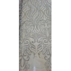 Tule Bordado com Pedrarias Premium Arabescos Champagne Modelo HS1042 - Comprimento 0,45 cm x Largura 1,30 m
