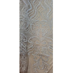 Tule Bordado com Pedrarias Premium Arabescos Champagne Modelo HS1042 - Comprimento 0,45 cm x Largura 1,30 m