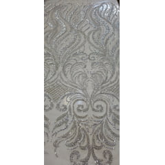 Tule Bordado com Pedrarias Premium Arabescos Champagne Modelo HS1042 - Comprimento 0,45 cm x Largura 1,30 m