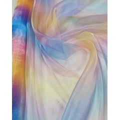 Organza  Arco- íris Unicórnio - Comprimento 3,30 cm x Largura 1,50 m 