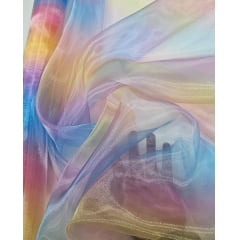 Organza  Arco- íris Unicórnio - Comprimento 3,30 cm x Largura 1,50 m 