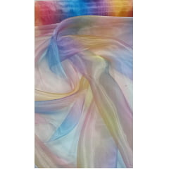 Organza  Arco- íris Unicórnio - Comprimento 3,30 cm x Largura 1,50 m 