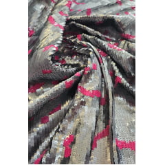 Paetê Bordado Tons de Cinza e Pink NV - Comprimento 0,95 cm x Largura 1,40 m