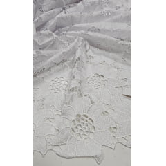 Renda Guipir Girassol Branca com Brilho COM SUJEIRA - Comprimento 1 m x Largura 1,30 m