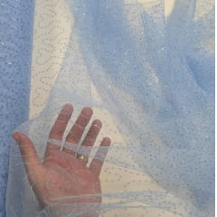 Tule Bordado Caminho Sem Fim  Azul Bebê com Paetê Infinity  - Comprimento 0,90 cm x Largura 1,50 m